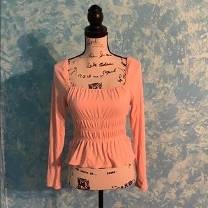 Pink long sleeved, square neck blouse